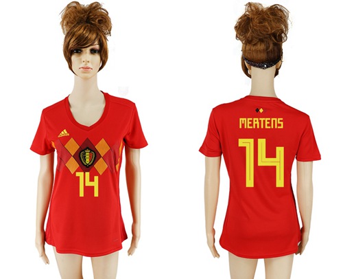 Women's Belgium #14 Mertens Red Home Soccer Country Jersey - Click Image to Close